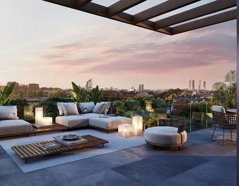 Luxury Outdoor Spaces, Kursi Outdoor, Terrace Decor, Rooftop Terrace Design, Rooftop Design, Rooftop Lounge, Outdoor Lounge Set, Terrace Design, Roof Terrace