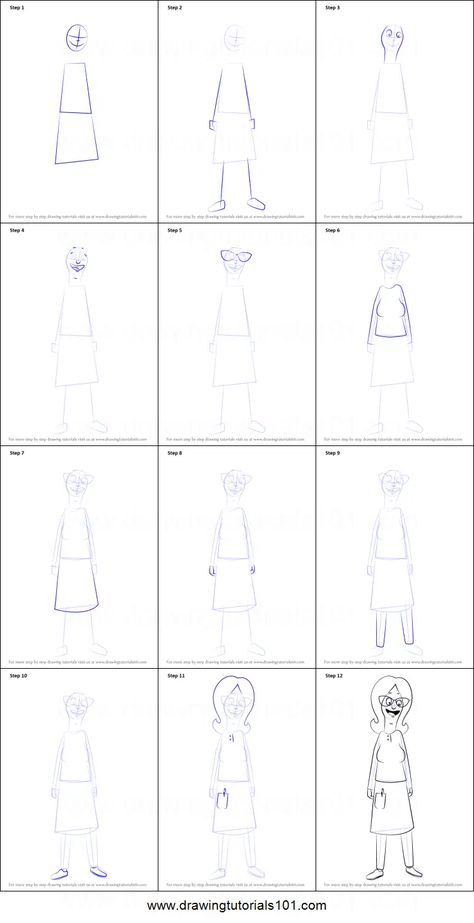 How to Draw Linda Belcher from Bob's Burgers printable step by step drawing sheet : DrawingTutorials101.com Linda Bobs Burgers, Burger Drawing, Linda Belcher, Bobs Burgers Characters, Drawing Sheet, Bob's Burgers, Learn Drawing, Model Sheet, What To Draw