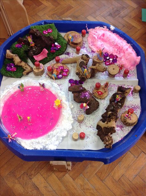 Fairy tuff spot Fairy Tuff Tray Ideas, Fairy Tuff Tray, Kitchen Toy Set, Wooden Dollhouse Furniture, Reception Class, Tuff Spot, Kitchen Toy, Eyfs Activities, Nursery Activities