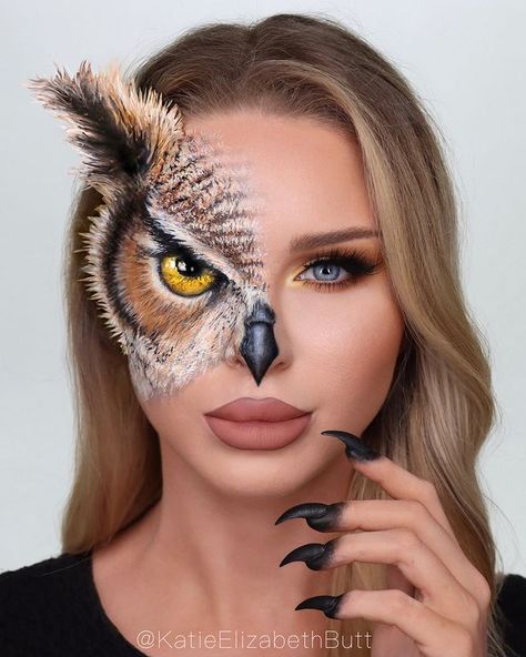 Makeup Videos by Sasha Wichita (@sashawichita) • Instagram photos and videos Owl Face Paint, Owl Makeup, Beautiful Halloween Makeup, Animal Makeup, Halloween Makeup Inspiration, Makeup Challenges, Makeup Transformation, Sfx Makeup, Makeup Blogger