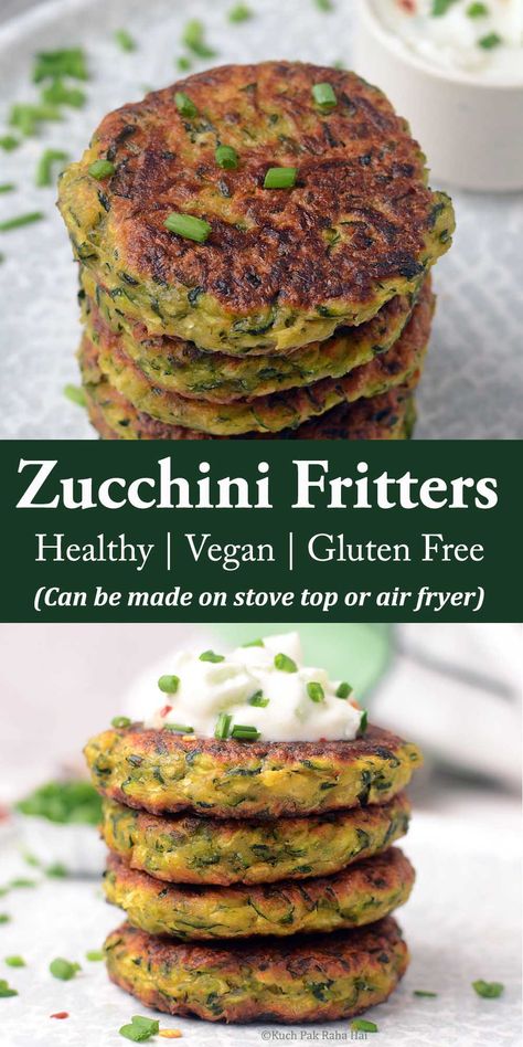 Apricot Galette, Vegan Zucchini Fritters, Vegan Zucchini Recipes, Potato Zucchini, Zucchini Patties, Zucchini Fritters Recipe, Broccoli Fritters, Veggie Fritters, Potato Fritters