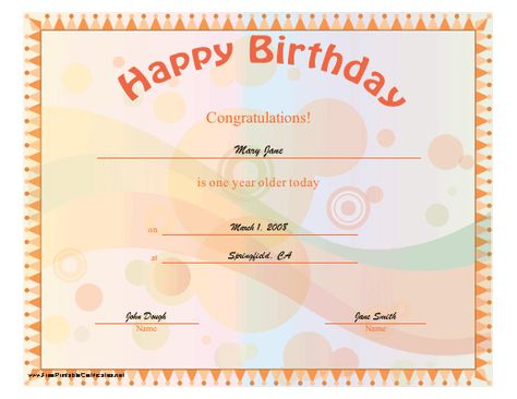 This happy birthday certificate is orange with multicolored dots and congratulates a birthday girl or boy of any age. Free to download and print Template Aesthetic Happy Birthday, Happy Birthday Certificate, Aesthetic Happy Birthday, Birthday Certificate, Aesthetic Happy, Golden Books, Printable Certificates, Certificate Of Appreciation, Birthday Girl