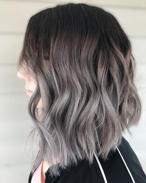 Silver Ombre Hair: The 18 Hottest Examples of 2020 Ombre On Dark Brown Hair, Hair Color Ideas Trending, Metallic Hair Color, Silver Ombre Hair, Grey Bob Hairstyles, Red Hair Color Ideas, Grey Ombre Hair, Silver Ombre, Silver Blonde