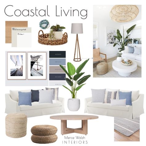 Style Sourcebook, Living Interior Design, Coastal Decorating Living Room, Coastal Farmhouse Decor, Design Mood Board, Beach House Interior Design, Coastal Interiors Design, Living Interior, Interior Living Room