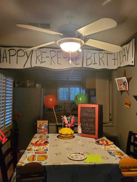 Bobs Burgers Party Theme, Bob's Burgers Birthday Party, Bobs Burgers Birthday Party Ideas, Burger Themed Birthday Party, Bobs Burger Party Theme, Bobs Burgers Party Decorations, Bobs Burger Birthday Party Ideas, Bobs Burger Birthday, Bobs Burgers Party Ideas