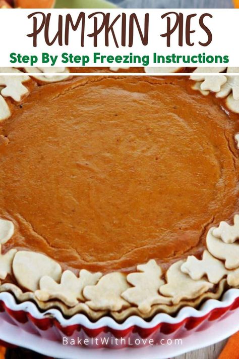 Here's how to freeze pumpkin pie so that you can prepare it ahead of time or store your leftovers for later! This guide will show you all the dos and don'ts for storing this popular pie in the freezer. From storing to thawing, I'm going to cover everything you need to know for pumpkin pie perfection! BakeItWithLove.com Freeze Pumpkin, Freezing Pumpkin, Frozen Pumpkin Pie, Pumpkin Pie Crust, Popular Pies, Best Pumpkin Pie Recipe, Baked Pies, Holiday Pie, Train Pumpkin