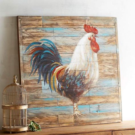 Love this rooster! Pier 1 Imports Shiplap Rooster Wall Decor #farmhouse #walldecor #rooster #affiliate Rooster Wall, Wooden Wall Art Decor, Rooster Kitchen Decor, Rooster Painting, Chicken Painting, Rooster Art, Rooster Decor, Chicken Art, Hur Man Målar