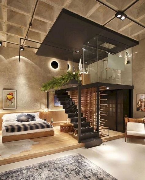 Open Bathroom Concept, Modern Loft Apartment, Bedroom Design Trends, Open Bathroom, Interior Design Per La Casa, Loft Interiors, Loft House, 아파트 인테리어, Modern Loft