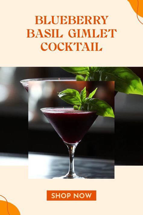 The Blueberry Basil Gimlet, a refreshing cocktail featuring fresh blueberries and basil. This light drink is perfect for summer gatherings. Blueberry Basil Cocktail, Basil Gimlet, Basil Drinks, Blueberry Basil, Basil Cocktail, Gimlet Cocktail, Lavender Syrup, Unique Drink, Gimlet