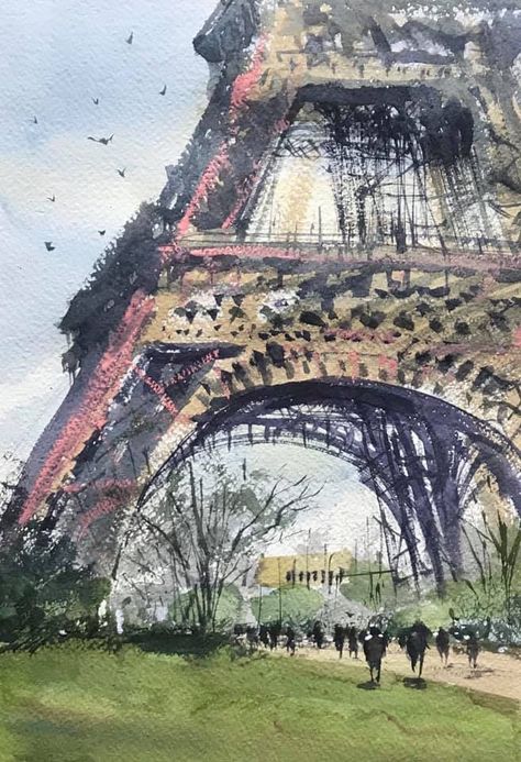 Watercolor Paris Paintings, Eiffel Tower Watercolor Painting, Paris Watercolour Painting, Watercolor Paris, Paris Watercolor, Applique Art, Postal Vintage, Watercolor Architecture, Watercolor Paintings For Beginners