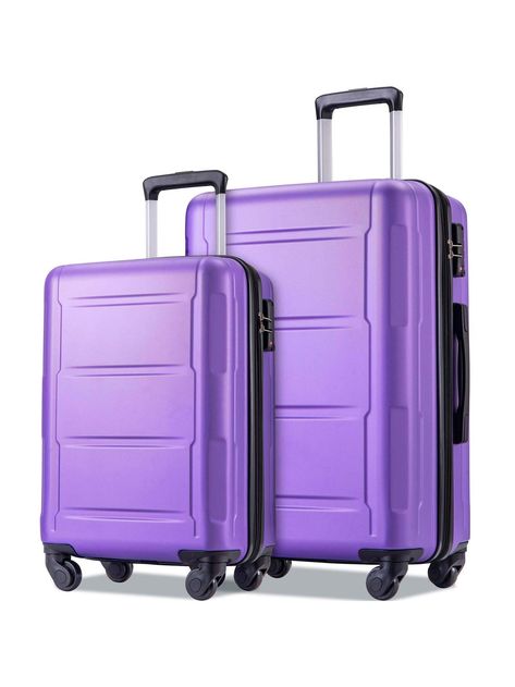 Purple  Collar  ABS   Embellished   Luggage & Travel Bags Hard Case Luggage, Spinner Wheel, Spinner Luggage Sets, Lightweight Suitcase, Large Luggage, Large Suitcase, Organized Packing, Suitcase Set, Spinner Luggage