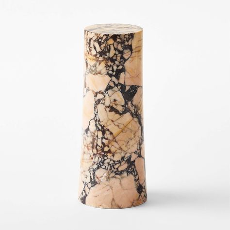 La Paloma Marble Outdoor Drink Table by Ross Cassidy + Reviews | CB2 Marble Drink, Beautiful Drink, Warm Background, Marble Cocktail Table, Mexican Cocktails, White Marble Side Table, Marble Pedestal, Travertine Outdoor, Marble Carving