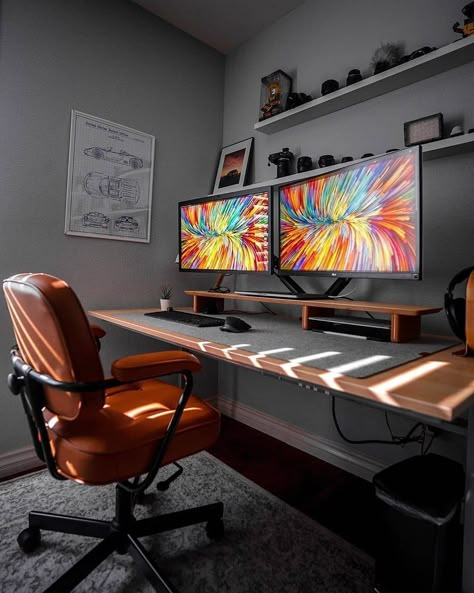 Monitor Setup, Dual Monitor Setup, Best Ergonomic Office Chair, Working Desk, Dual Monitor, Gaming Room Setup, Workspace Inspiration, Workspace Design, Game Room Design