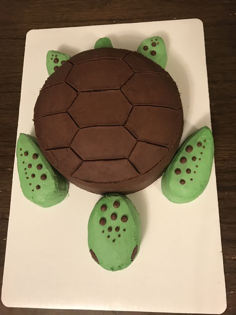 Turtle birthday cake Turtle Bday Cake, Turtle Cake Decoration, Turtle Cakes Birthday, Turtle Party Theme, Turtle Themed Cake, Turtle Cake Birthday, Turtle Shaped Cake, Sea Turtle Cake Birthdays, Turtle Valentine Box Ideas