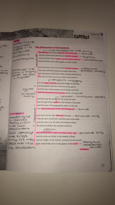 Neat Annotations, Destruction Of Sennacherib, English Gcse Revision, English Gcse, English Revision, Literature Notes, English Literature Notes, English Poems, Gcse Revision