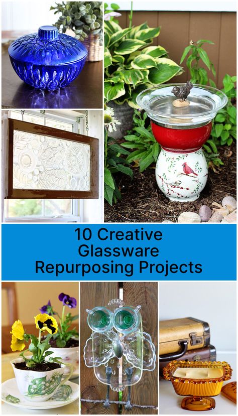 Looking to turn thrift store glassware into creative projects for the home and garden? We have you covered with these 10 EASY projects. Dive into a world of upcycling possibilities and unlock the potential of thrift store finds today! Upcycle Crystal Glassware, Upcycle Dishes, Easy Homemade Candles, Funky Candles, Recycled Stuff, Decorative Glass Jars, Thrift Store Diy, Diy Bird Bath, Spring Table Decor