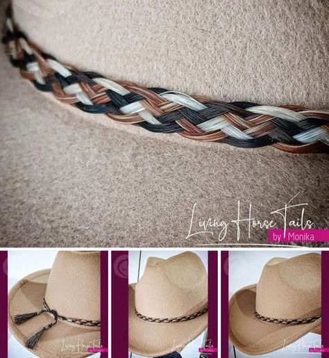 Custom Horsehair Braided Hatbands Horse Keepsake Ideas, Horse Hair Ideas Memorial, Horse Hair Hat Band, Cowboy Crafts, Custom Cowboy Hats, Adjustable Sliding Knot, Horse Hair Bracelet, Horse Hair Jewelry, Hair Projects