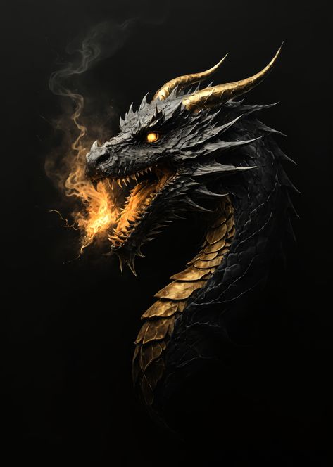 dragon, fantasy creature, kintsugi, golden, epic, wildlife, artwork, animals, painting, wall art, phone wallpaper, home decor paintings, man cave gift, Black And Gold Dragon Art, Goddess Reference, Black And Gold Dragon, Artwork Animals, Art Phone Wallpaper, Lightning Dragon, Animals Painting, Decor Paintings, Wildlife Artwork