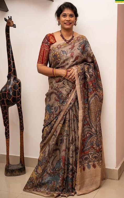 Kalamkari Tussar Silk Saree, Pen Kalamkari Saree Blouse Designs, Blouse Designs For Kalamkari Saree, Blouses For Kalamkari Sarees, Kanchi Kalamkari Pattu Sarees, Tusser Silk Saree With Price, Pen Kalamkari Dresses, Tussar Saree Blouse Designs, Kalamkari Silk Sarees With Price