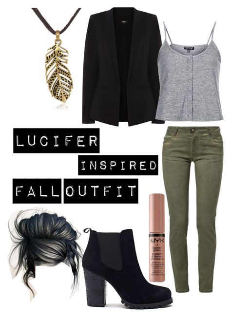 Lucifer Inspired Fall Outfit by oliviakaz2y5 on Polyvore featuring polyvore fashion style Topshop Oasis Plein Sud Jeanius Shoe Cult Lucky Brand women's clothing women's fashion women female woman misses juniors Lucifer Inspired Outfits, Back Pocket Jeans, Lucifer Morningstar, Fashionable Clothes, Cosplay Makeup, Alternative Outfits, Inspired Outfits, Sleeve Jacket, Pocket Jeans