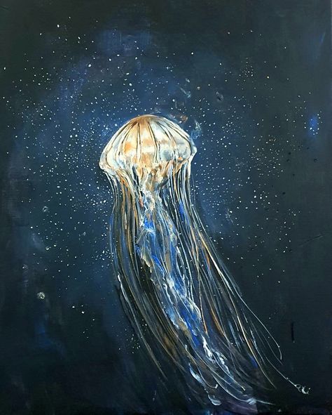 Jellyfish Painting, Underwater Painting, Jellyfish Art, Small Canvas Paintings, Nature Painting, Animal Painting, Art Space, Contemporary Fine Art, Fish Painting