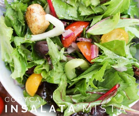 Copycat Insalata Mista is an uncomplicated, full of flavor mixed green salad dressed with a tangy vinaigrette. Mista Salad Dressing, Saucy Chicken, Mixed Green Salad, Green Salad Dressing, Favorite Casserole Recipes, Creamy Chicken Casserole, Over Mashed Potatoes, Boiled Chicken Breast, Chicken Milk