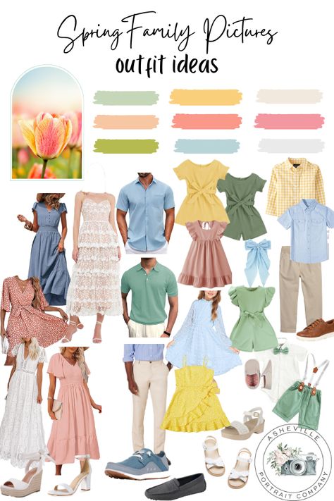 Curated by a Professional Photographer - Spring Outfit Inspiration for the whole family! Perfect for Easter OR Spring Family Photos! Everything on this board is linked for your convenience! Pastels Family Photoshoot, Springtime Family Photo Outfits, Spring Family Photos Color Scheme, Family Picture Color Scheme Spring, Spring Family Picture Outfit Ideas, Spring Family Photo Color Scheme, Family Spring Pictures Outfits, Colorful Family Photos, Spring Family Photoshoot Outfits