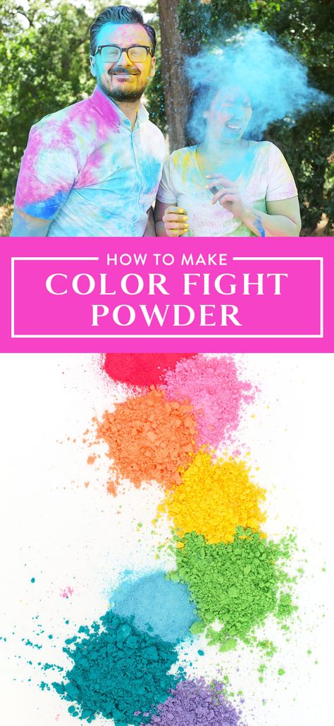 How to make color powder! An easy DIY tutorial for creating colorful powder for a color fight or color run. So simple and so fun. You can use color powder for birthday parties, graduations, gender reveals, baby showers, weddings, and lots more. Click for the recipe. Color Run Powder, Holi Powder, Color Wars, Powder Dye, Holi Colors, Colored Chalk, Diy Chalk, Gender Reveals, Fun Activities To Do