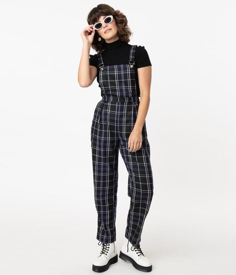 Dungaree Styling, Christmas Overalls, Plaid Overalls, Punk Style Outfits, Upcycle Clothes Diy, Overalls Outfit, Rule The World, Purple Plaid, Alt Fashion