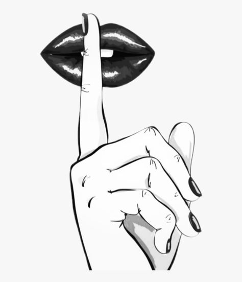 Sticker Tumblr Aesthetic, Shhh Lips, Shhh Tattoo, Aesthetic Black And White, Lip Drawing, Mouth Drawing, I Have A Secret, Lips Drawing, Tumblr Aesthetic