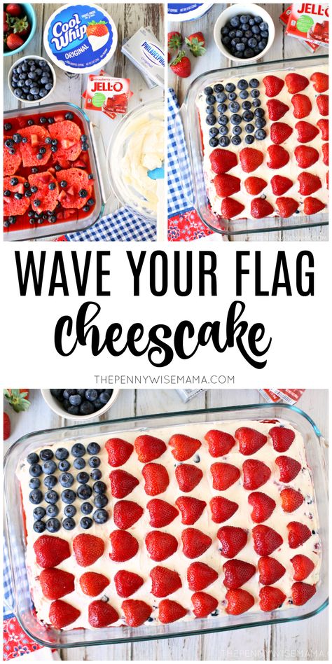 Flag Cheesecake, Patriotic Cheesecake, Cherry Pineapple Dump Cake Recipes, American Flag Dessert, Flag Cake Recipe, Flag Desserts, American Flag Cake, American Dessert, Flag Cake