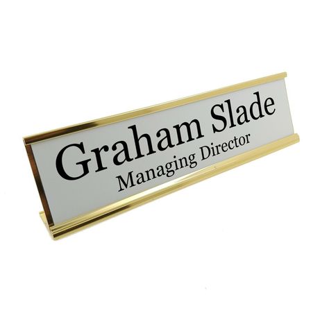 Gold Free Standing Personalised Desk Name Plate Custom Sign Plaque Work Office by BadgemasterShop on Etsy Office Name Plate, Personalized Desk Name Plate, Office Desk Name Plates, Desk Plaques, Office Names, Front Plate, Personalized Desk, Desk Name Plate, Desk Name