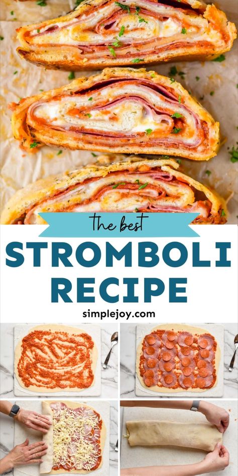 Stromboli Pizza, Easy Stromboli, Stromboli Recipe Easy, Ny Party, Homemade Stromboli, Pizza Roll Up, Stromboli Recipe, Italian Pizza Recipe, Homemade Dough