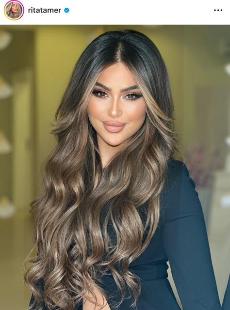 Bronze Hair With Money Piece, Jet Black With Highlights, Long Latina Hair, Hollie Woodward Hair, Chestnut Balayage On Black Hair, Blonde Hair On Indian Skin, Pakistani Hair Color, Balayage Latina, Beige Brunette Balayage