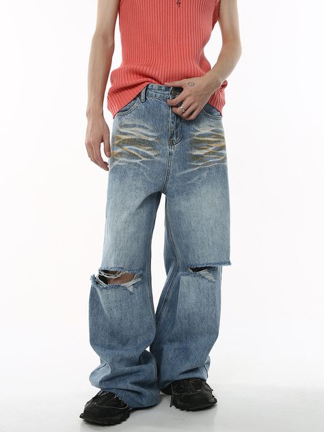 Wide Ripped Jeans, Clothing Brand Inspiration, Ripped Jeans For Men, Jeans For Men, Pants Wide Leg, Jeans Men, Pants Jeans, Branding Inspiration, Ripped Jeans