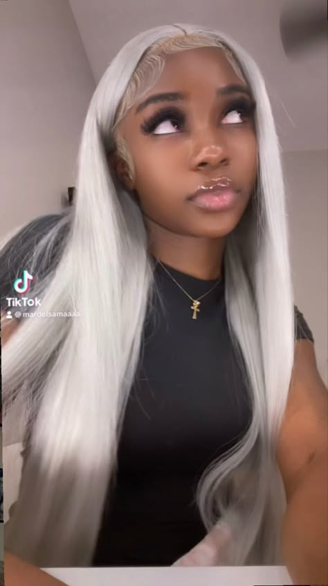 grey wig on black women Hair Tea, Natural Hair Bun Styles, Frontal Wig Hairstyles, Dyed Hair Inspiration, Grey Wig, Birthday Hair, Frontal Hairstyles, Pretty Hair Color, Flat Iron Hair Styles