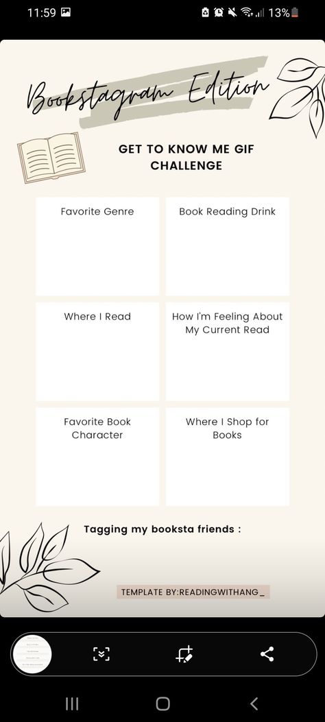 About The Reader Template, Bookstagram Get To Know Me, Booksta Templates, Monthly Reading Tracker, Reading Journal Ideas, Book Journal Ideas, About Me Template, Book Review Template, Review Template