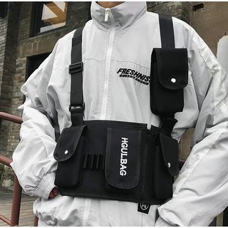 SUNMAN - Lettering Fanny Pack Techwear Bag, Cyberpunk Streetwear, Tactical Chest Rigs, Multi Pocket Vest, Streetwear Hats, Streetwear Shoes, Utility Vest, Streetwear Accessories, Chest Rig