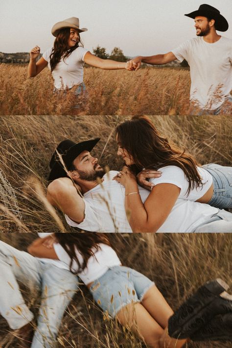 Western Couple Poses Photo Ideas, Ranch Couples Photos, Vintage Western Couple Photoshoot, Western Engagement Pics, Engagement Photos For Save The Date, Engaged Photoshoot Ideas, Western Style Couples Photoshoot, Fall Engagement Pictures Western, Engagement Photo Country