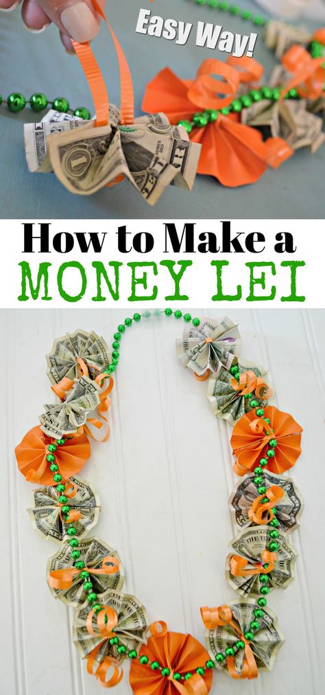 Graduation Gift DIY: Easy and COOL Money Lei – Hip2Save Money And Candy Leis For Graduation Diy, How To Make Money Lay For Graduation, Easy Diy Money Lei Graduation, How To Put Money On A Lei, Kids Graduation Lei Ideas, Promotion Gifts 8th Grade, Promotion Leis For Boys, Money Candy Lei, 8th Grade Promotion Lei Ideas