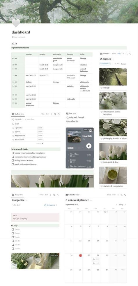 Green Notion Theme, Light Academia Notion Template, Notion Academia Template, Notion Spotify, Dark Academia Notion, Coquette Notion, Templates Journal, Notion Layout, Green Dark Academia