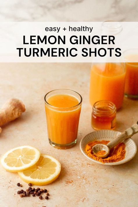 These lemon ginger turmeric shots are packed with good-for-you ingredients and are super simple to prepare at home. Ginger Shot Recipe, Turmeric Juice, Turmeric Shots, Ginger Drink, Ginger Shot, Wellness Shots, Ginger Turmeric, Turmeric Tea, Shot Recipes