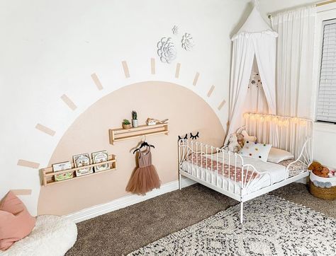 Girl Room Themes, Toddler Girl Room Themes, Minnen Bed, Ikea Minnen Bed, Ikea Toddler Bed, Ikea Kids Bed, Toddler Girl Bedroom, Big Girl Bed, Ikea Hack Bedroom