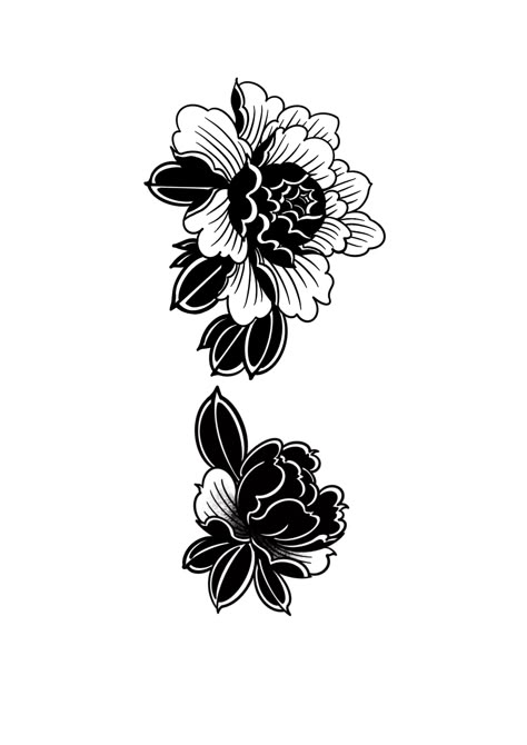 Feminine American Traditional Tattoos Flower, Traditional Peony Tattoo Design, Black Work Flower Tattoo, Black Peony Tattoo, Tattoo Brazo Mujer, Black Flowers Tattoo, Japanese Flower Tattoo, Traditional Tattoo Flowers, Optical Illusion Tattoo