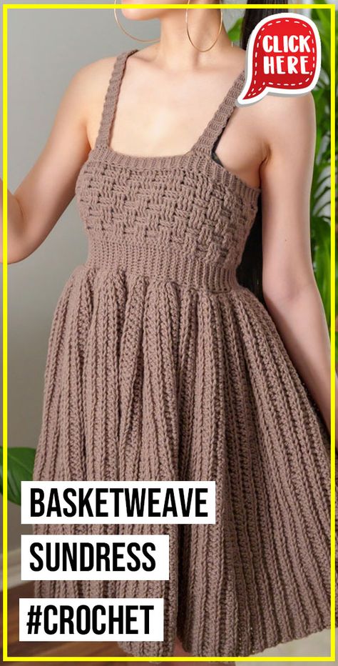 crochet Basketweave Sundress easy pattern - Easy Crochet Basketweave Sundress Pattern for Beginners. Click to Get the Pattern #dress #crochet #crochetpattern   via @shareapattern.com Vestidos A Crochet, Sundress Tutorial, Ladies Tops Patterns, Diy Crochet Top, Sundress Pattern, Crochet Tops Free Patterns, Crochet Mini Dress, Crochet Dress Pattern, Crochet Woman