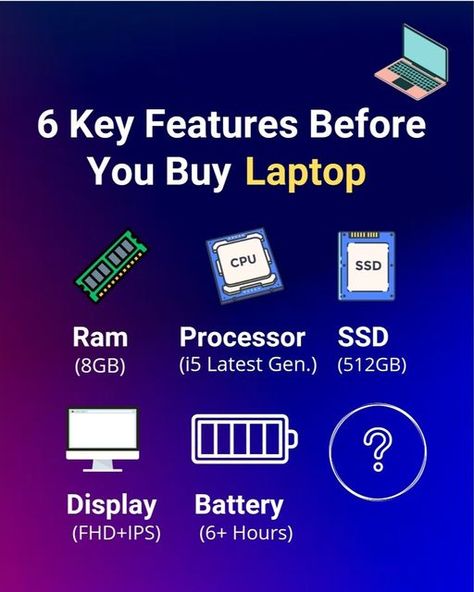 @computer_science_techworld on Instagram: "IF you want to buy a good laptops then must check this key features 1. RAM: I suggest you to buy 8GB RAM. there are many apps take too much RAM to process multiple tasks that's why we need good RAM (minimum 8GB) Ex. Suppose If you want work on any project and then you have to do multiple tasks then you need to open IDE and browser also ex.chrome. chrome requires more then 2GB RAM at a time and other task also thats why. 2. Processors: if you are game Good Laptops, Computer Engineering, Computer Basics, Python Programming, Best Laptops, Computer Science, We Need, Too Much, Ram