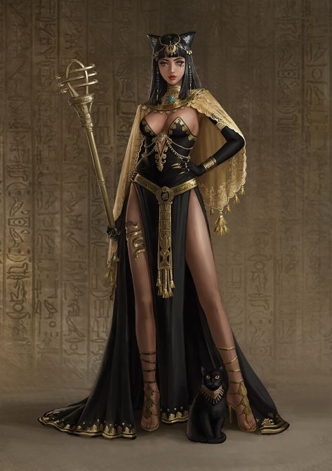 ArtStation - Egyptian cat god Basthet, Rumble ✦ Egyptian Goddess Costume, Ootd Elegant, Cat God, Bastet Goddess, Egyptian Goddess Art, Egyptian Clothing, Anime Egyptian, Egyptian Fashion, Kawaii Naruto