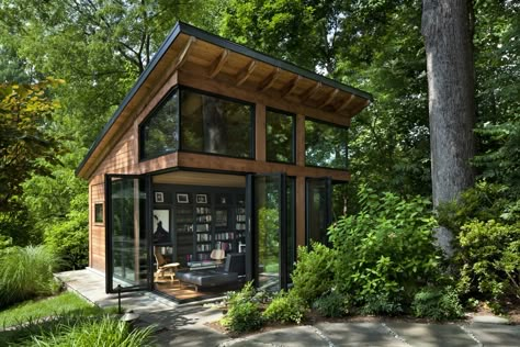 Exterior, Shed Building Type, Shed RoofLine, Glass Siding Material, Metal Roof Material, and Wood Siding Material  Photo 1 of 10 in Bookshelves Conceal Hidden Rooms in This Secret-Filled Backyard Studio Gömda Rum, Skjulte Rum, Design Casa Piccola, Harrison Design, Home Design Magazines, Backyard Studio, A Small House, Hidden Rooms, Hus Inspiration