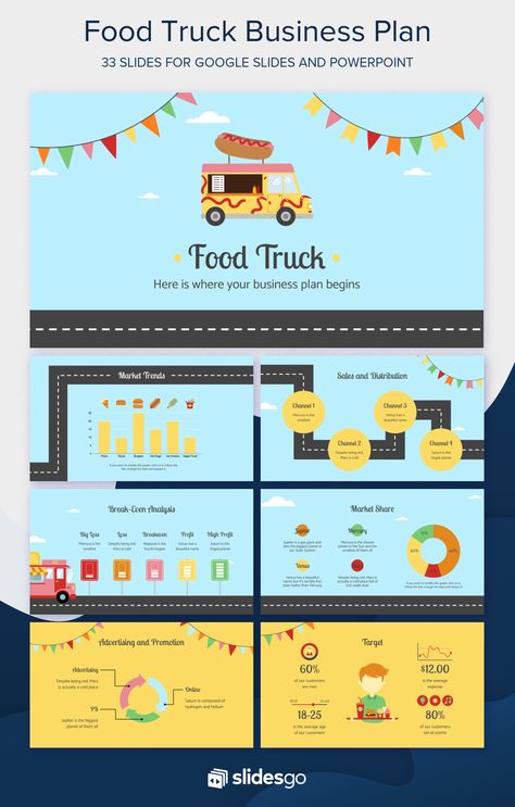 Follow the road to success with our free Google Slides theme and PowerPoint template for a food truck business plan Food Truck Marketing, Crepe Truck, Food Business Plan, Food Truck Business Plan, Starting A Food Truck, Good Cv, Food Trailers, Template Food, Business Plan Presentation