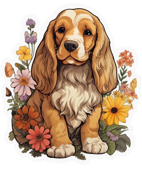 Up on the store as we speak! #cockerspaniel #redbubble #findyourthing #art #smallbusiness Weiner Dog Art, Cocker Spaniel Drawing, Flower Animals, Cute Dog Drawing, Dog Drawings, Collage Book, Puppy Art, Dog Flower, Art Drawings Sketches Creative